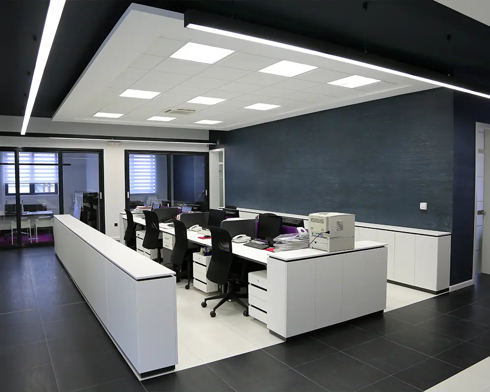 black and white office