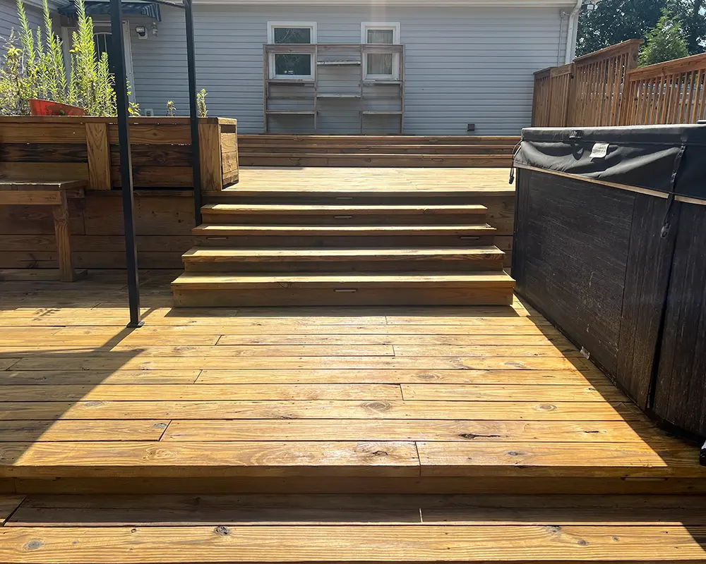 deck staining project on a multi-level deck