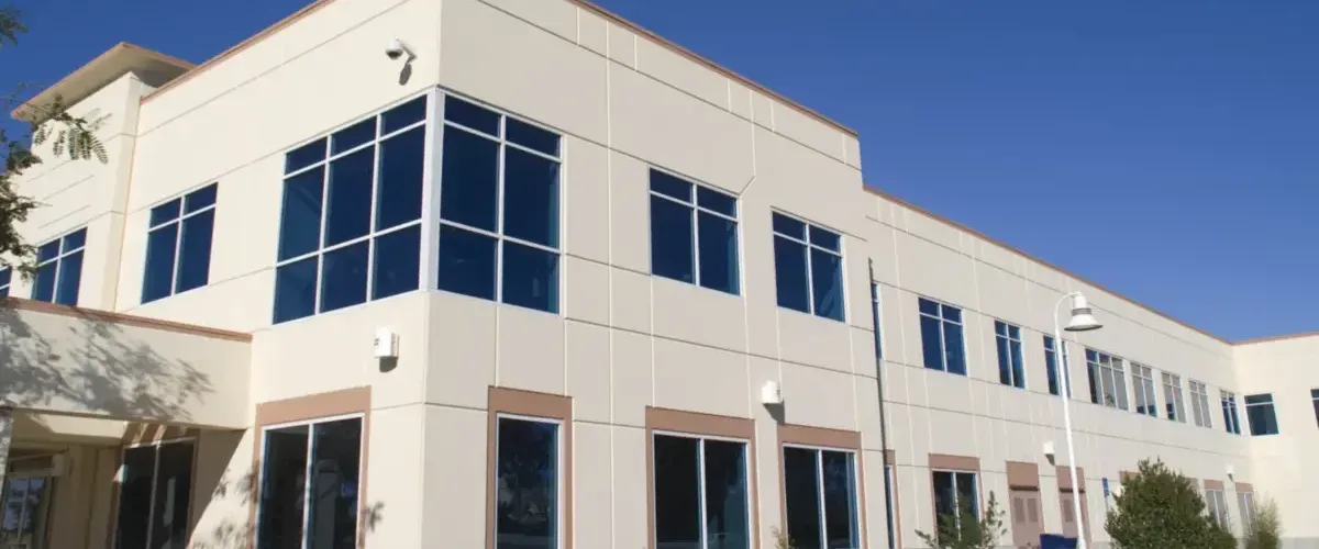 a finished paint job of commercial building